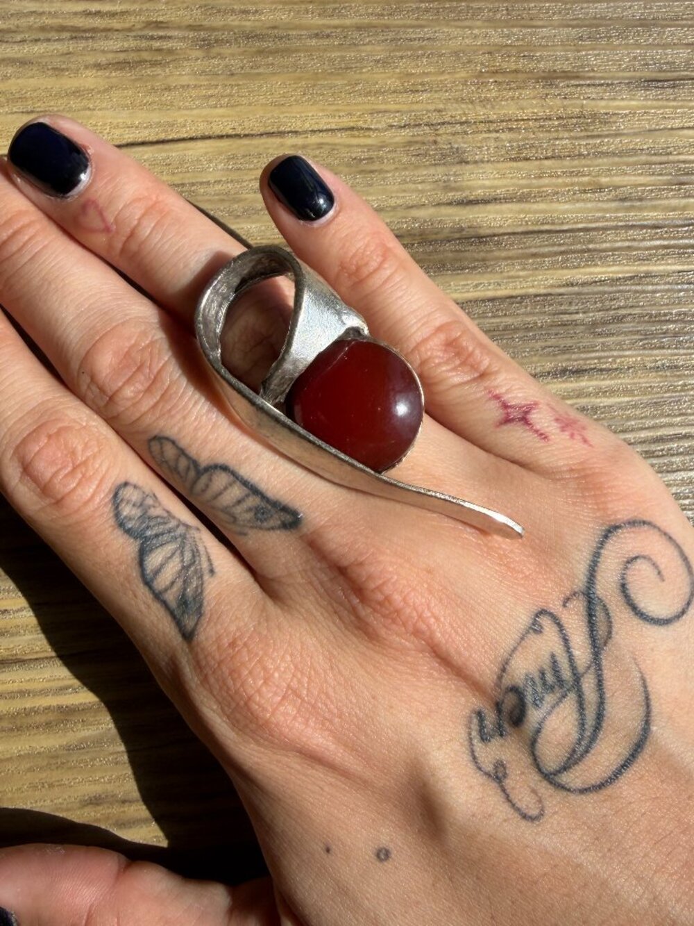 vintage unique silver and red stone ring fits size 8 from sedona